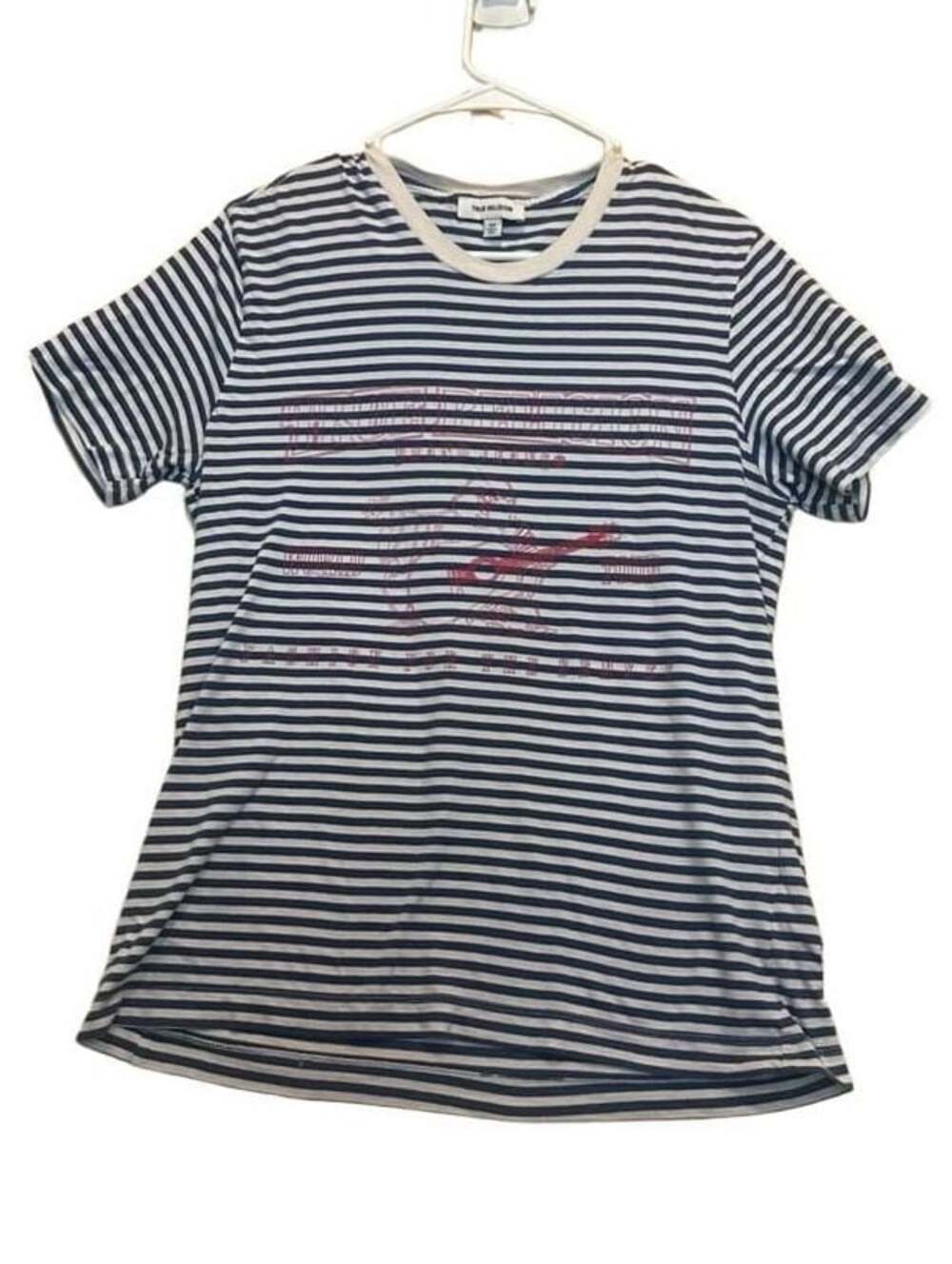 True Religion World Tour Blue and White Striped Crew Neck T-Shirt